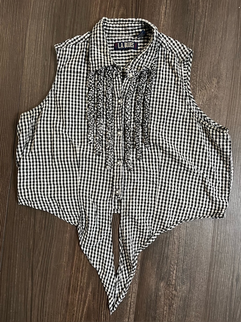 Women’s VTG LA Blues Plaid Country Textured Button Up Top | B&W | Size: 18/20